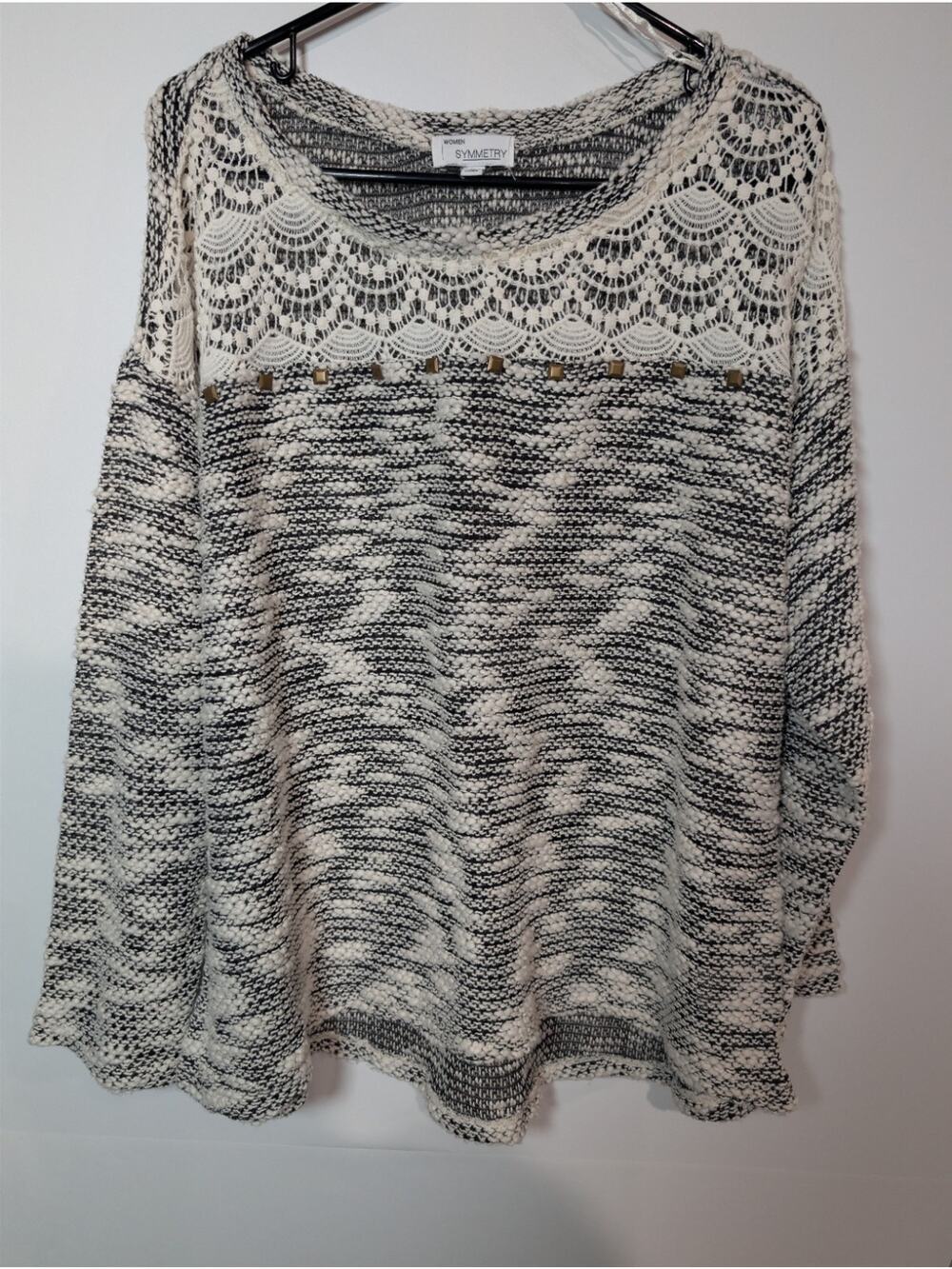 Cozy Bohemian Chic Symmetry Crochet Sweater Shirt Women's Size 1X Mixed Media